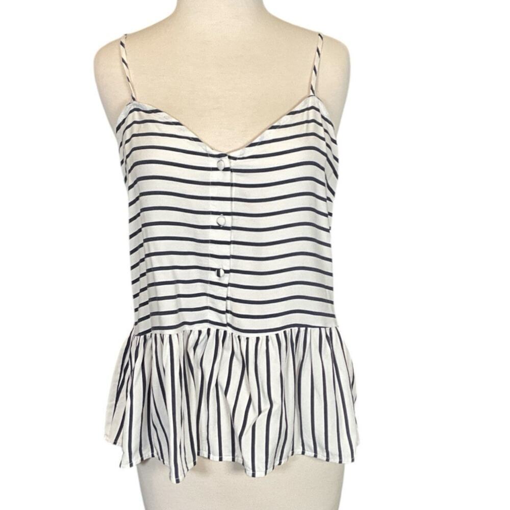 Cupcakes and Cashmere Peplum Tank Top Size Large Blue White Striped Casual